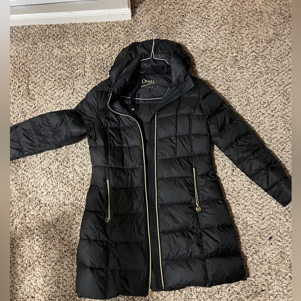 Black/Gold Long Michael Kors Puffer Jacket